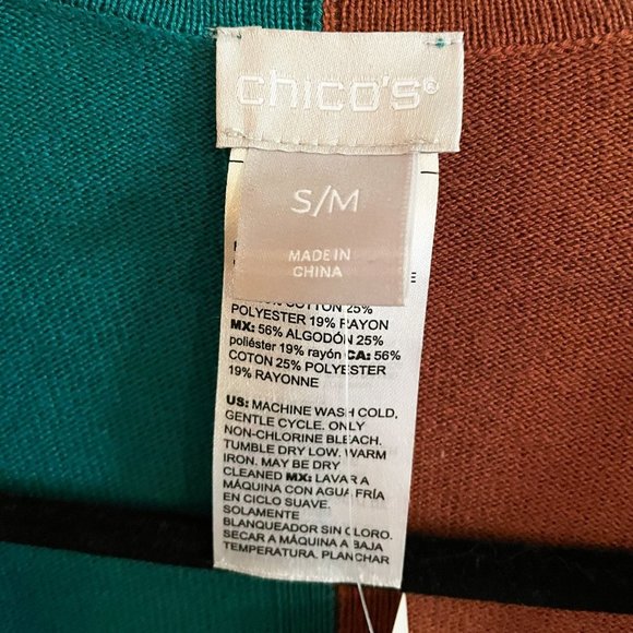NWT Chico’s Teal Brown and black color block Open Cardigan - Picture 3 of 6
